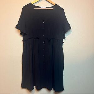 Kate Kasin Black Flutter Sleeve‎ Babydoll Midi Dress Size Large